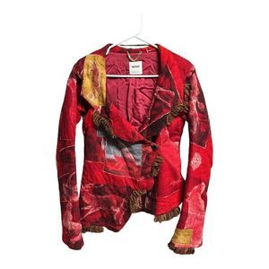 Vgt Women’s Italian MOSCHINO red wool blend collared fringe blazer size 8